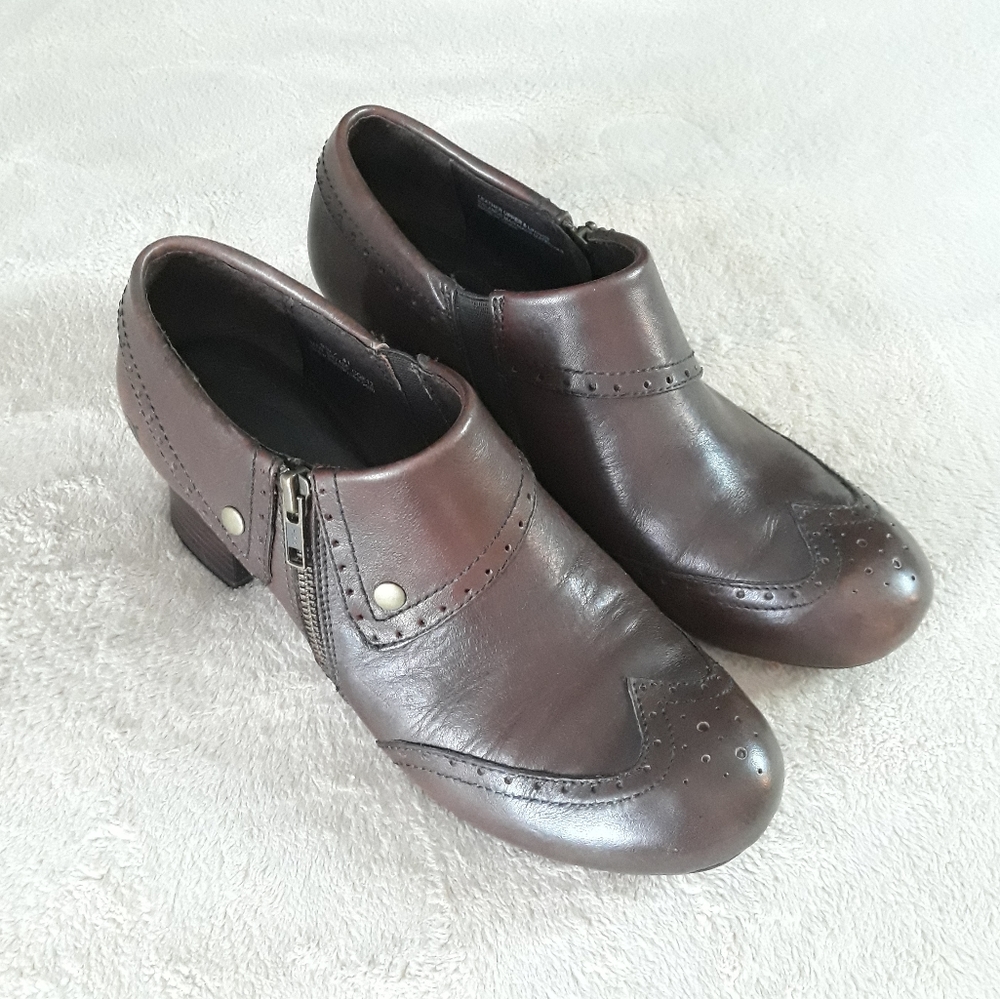 Born Brown Sia Leather Booties w/Wingtip Detailing